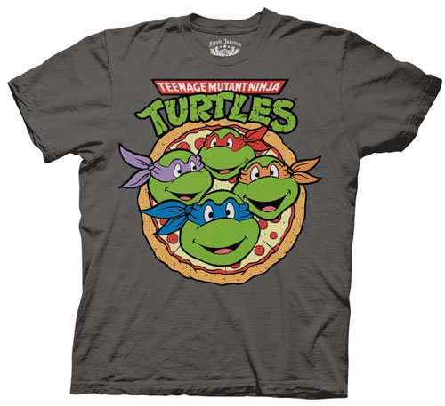  Teenage Mutant Ninja Turtles TMNT Classic Movie TV Series - Pizza 4 Faces Adult Charcoal T-shirt Tee Shirt