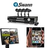 Swann SW343-2PC /598949 The Perfect Security Kit for Home or Business Surveillance Security Recorder Kit with 4 Channel DVR and 4 Cameras with 27 IR LEDsView all four cameras in live mode with a downloadable iPhone 'app'with 500 GB / 30 Days Continuous Recording Built-in Memory, 4 Pro-555 CCD Cameras, H264 Latest Recording Technology and Easy Web Connection for Remote Viewing (Up to 50ft/15m Excellent Night Vision)