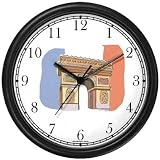 Product details for Arc de Triomphe -Tricolor in Background Paris & France Theme Wall Clock by WatchBuddy Timepieces (Black Frame)