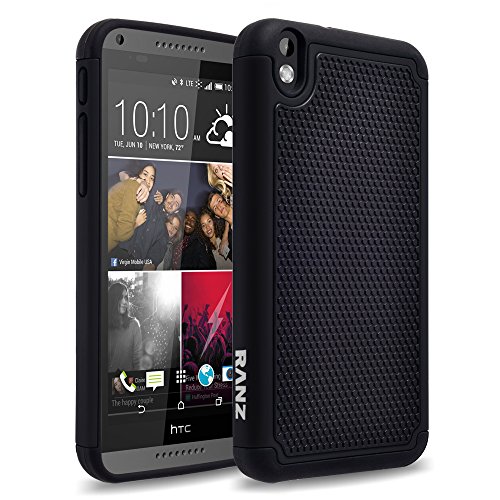 HTC Desire 816 Case, RANZ Black/Black Heavy Duty Dual Layer Armored Hybrid Case Cover For HTC Desire 816