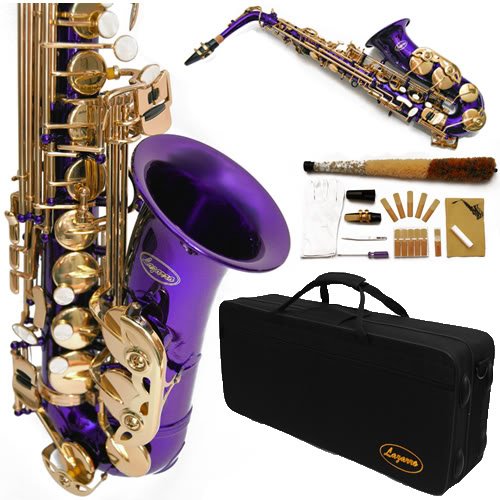 360-PR - PURPLE/Gold Alto Sax Saxophone Lazarro+12 Reeds,Music Pocketbook,Pro Case and Care Kit - 12 COLORS Available ! CLICK on LISTING to SEE All Colors