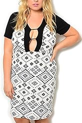Plus Size Fitted Polyester/Spandex Plunging Neck Club Dress 
