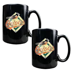 Baltimore Orioles MLB 2pc Black Ceramic Mug Set - Primary Logo by Great American Products