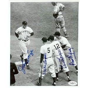 Buy Autographed Johnny Mize, Bill Rigney, Walker Cooper, and Bud Blattner B and W Unframed Photo