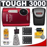 Olympus Stylus Tough 3000 Shockproof & Waterproof Digital Camera (Red) + Batteries + Case + Accessory Kit