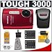 Olympus Stylus Tough 3000 Shockproof & Waterproof Digital Camera (Red) + Batteries + Case + Accessory Kit