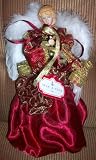 Christmas Holiday Celebration, Angel Doll Figure in Maroon Deep Red Dress