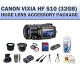 Pocket Video Camera Canon Vixia Hfs10 Hd 32gb Internal Dual Flash Memory Camcorder W/10x Optical Zoom + SSE Huge Lens Accessories Package