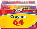 RAI643 Crayons,Reusable,Plastic Case,w/Sharpener,Nontoxic,64/BX,Ast