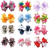 HipGirl Boutique Girls 12pc Set Small 3" Spike Hair Bow Clips, Barrettes. In Gift Box