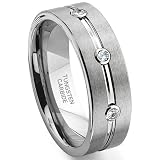 Tungsten Carbide Diamond Ribbed Wedding Band Ring