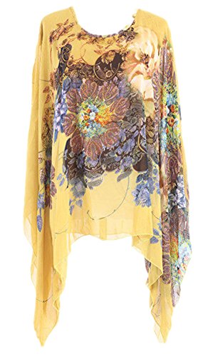 King Ma Women's Loose Chiffon Batwing Sleeve Caftan Poncho Top Tunic