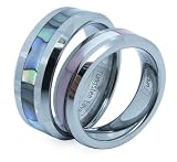 One Pair of Comfort Fit High Polish Tungsten Carbide Ring 8mm (Size 8,9,10,11,12 Available) with Abalone Inlay Inlay His & 6mm (Size 5,6,7,8 Available) with Pink Shell Inlay Hers Set Aniversary/engagement/wedding Bands