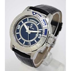Christophe Skye - Dayview S Blue Automatic Watch with Black Leather Strap. Model: 843332000320