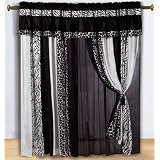 Black & White Micro Fur Zebra with Giraffe Design Window Curtain / Drape Set with Sheer Backing