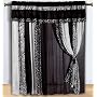 Black & White Micro Fur Zebra with Giraffe Design Window Curtain / Drape Set with Sheer Backing
