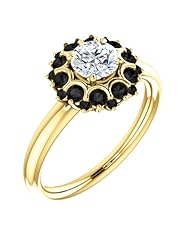 14K Yellow Gold Round Cut White and Black Diamond Flower Inspired Ring -- LIFETIME WARRANTY
