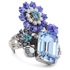 Sorrelli Electric Blue Bold Crystal Floral Silver-Tone Adjust