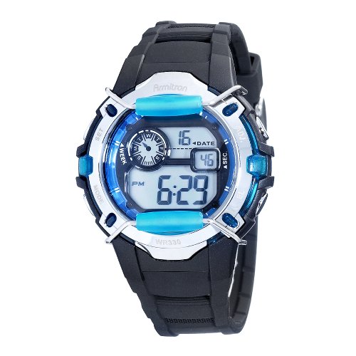 Armitron Women's 457008BLU Silver-Tone and Blue Accented Chronograph Digital Sport Watch