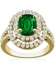 14K Yellow Gold Cushion Cut Emerald Ring With Sidestones (GIA Certificate)