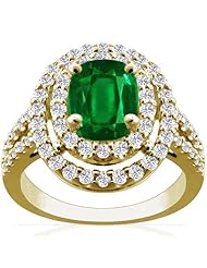 18K Yellow Gold Cushion Cut Emerald Ring With Sidestones (GIA Certificate)