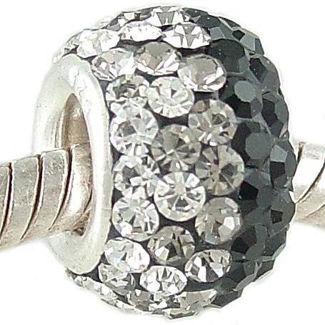 925 Silver European Charm Bead Black & Crystal 