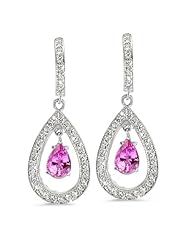 Pear Shaped Diamond Earrings In 18K White Gold With A 0.75 ct. Genuine pink-sapphire Center Stone.