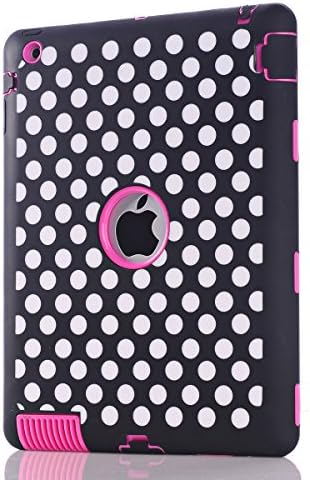 amyko -ipad 2/3/4 Case Cover(9.7 inch Tablet)& Shock-Absorption/Deluxe Polka Dot Print Hard Soft Hybrid Armor Combo 3 in 1 Case for iPad 2/ipad 3/ipad 4 +1 Screen Protector and 1 Microfiber Digital Cleaner + 1 Stylus + -black/red