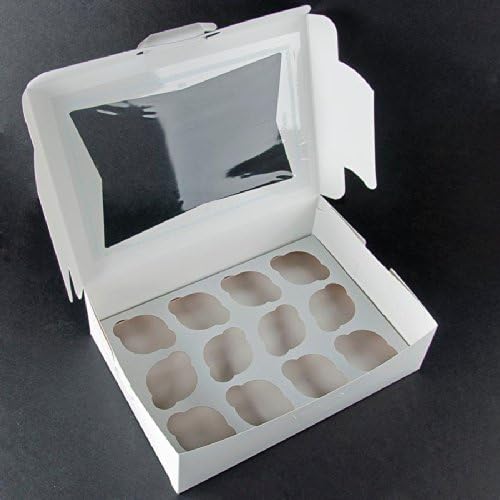 14" X 10" X 4" White Window Bakery Box w/ 12 Cupcake Insert - 5 Pack