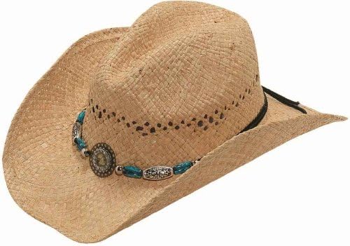 Blazin Roxx Women's Faux Turquoise Stone Bling Raffia Straw Cowgirl Hat