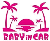Sticker Shop Haru BABY ＩＮ CAR ステッカー ヤシの木とサンセット 24cm ピンク