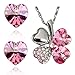 White Gold Plated Swarovski Crystal Heart Shaped Four Leaf Clover Pendant Necklace - Aqua