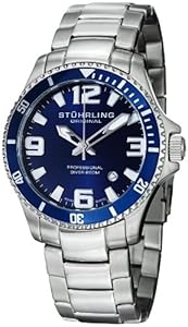 Stuhrling Original Men's 395.33U16 Aquadiver Regatta Champion Professional Diver Swiss Quartz Date Blue Bezel Watch Stuhrling Original Men's 395.33U16 Aquadiver Regatta Champion Professional Diver Swiss Quartz Date Blue Bezel Watch