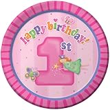 Creative Converting Fun at One Happy First Birthday Girl Round Dessert Plates, Girl, 8 Count