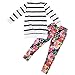 Jastore Kids Girls Clothing Sets Long Sleeve Stripe Shirt+Floral Pants Outfits (5-6 Years) White