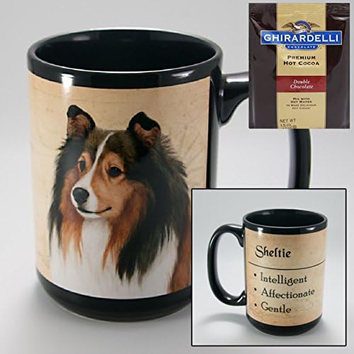 Sheltie 15-oz Coffee Mug with 1 Pack of Ghirardelli Double Chocolate Hot Cocoa