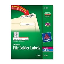 Avery® Orange File Folder Labels for Laser and Inkjet Printers with  TrueBlock(TM) Technology, 2/3 inches x 3-7/16 inches, Pack of 750 (5166)