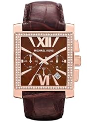 Michael Kors MK5675 Oversized Chocolate Leather and Rose Golden Stainless Steel Gia Chronograph Glitz Watch