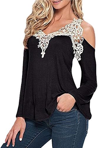 Lbelin Womens Sexy Off Shoulder Lace Blouse Shirt Long Sleeve V-Neck Tank Top