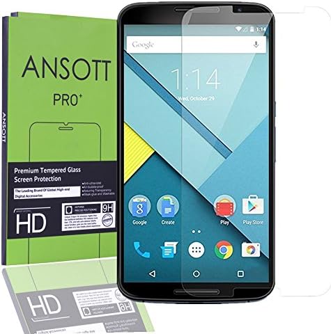 (2 Pack) Nexus 6 Screen Protector,ANSOTT Google Nexus 6 Tempered Glass Screen Protector,0.26mm 9H Hardness Featuring Anti-Scratch,Lifetime Warranty
