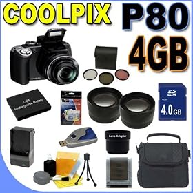 Nikon Coolpix P80 10.1MP 18x Optical Zoom Digital Camera 26114 4GB SD HC Memory Card -...
