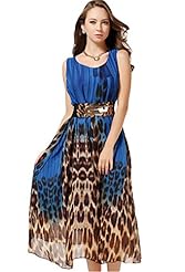 Sleeveless Tank Chiffon Leopard Print Belted Maxi Dress 