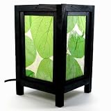 Mulberry Paper Wood Frame Table Lamp, Green Leaf Design, Approx. 5