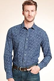 Autograph Luxury Pure Cotton Slim Fit Tonal Leaf Shirt
