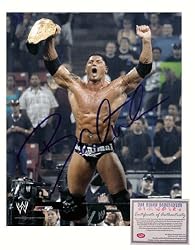 Dave Batista WWE Hand Signed 8x10 Photograph with World Heavyweight Champion Belt
