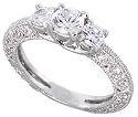 Sterling Silver Vintage Style Engagement ring, w/ two 4mm (.25 ct) & one 5mm (.5 ct) Round CZ Stones, 3/16" (5mm) wide