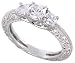 Sterling Silver Vintage Style Engagement ring, w/ two 4mm (.25 ct) & one 5mm (.5 ct) Round CZ Stones, 3/16