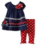Bonnie Baby Girls Infant Navy and Red Legging Set