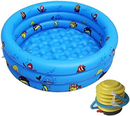 LittleKelly Inflatable Marine Animals Blue Kiddie 3 Ring Swimming Pool Water Play Fun Baby Pool (43" X 12")