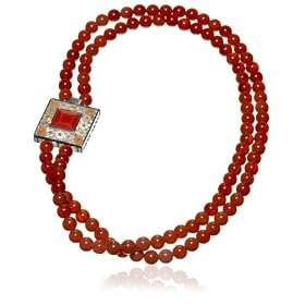 Dyed Red Agate, Aventurine and Mother of Pearl Double-Strand Necklace by Amazon.com Collection
